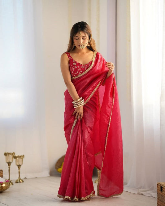 Red Gold Crush Silk Saree