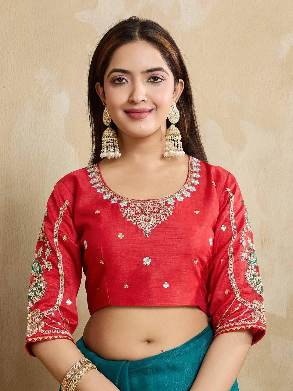 Teal Party Wear Fendy Chiffon silk Saree