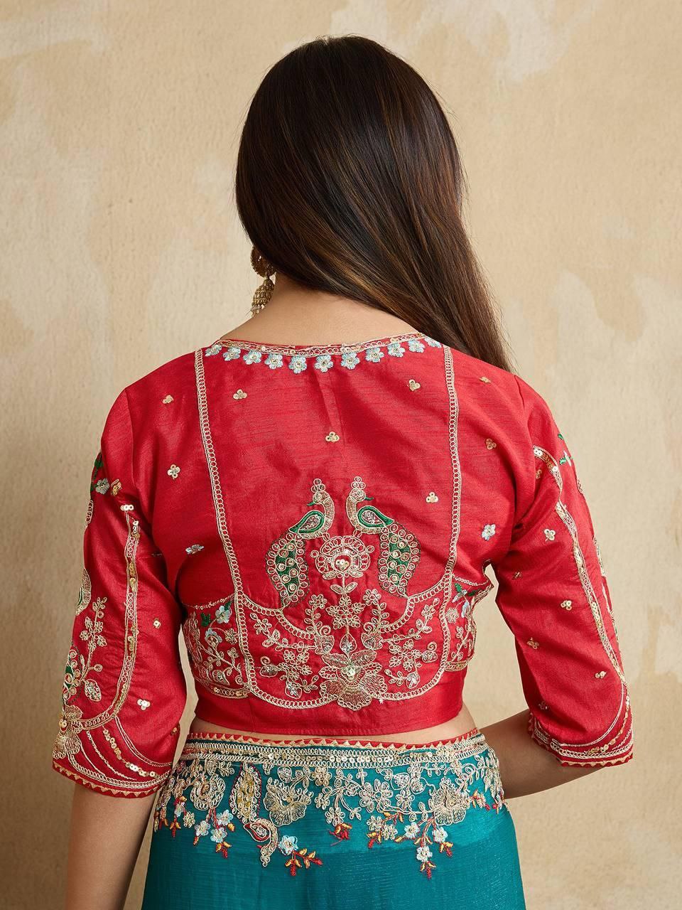 Teal Party Wear Fendy Chiffon silk Saree