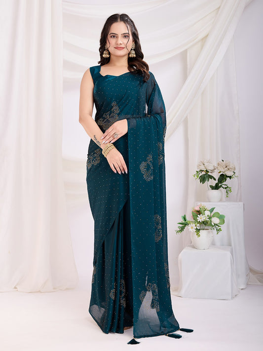 Teal Ready To Wear Rangoli Silk Saree