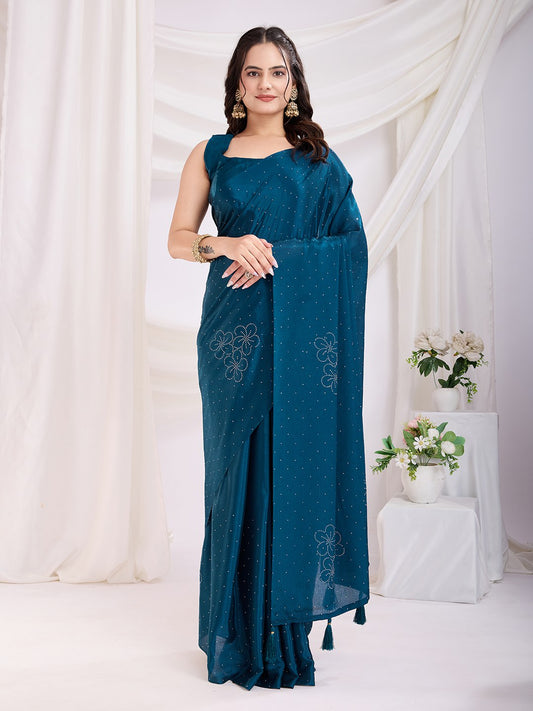 Teal Ready To Wear Rangoli Silk Saree