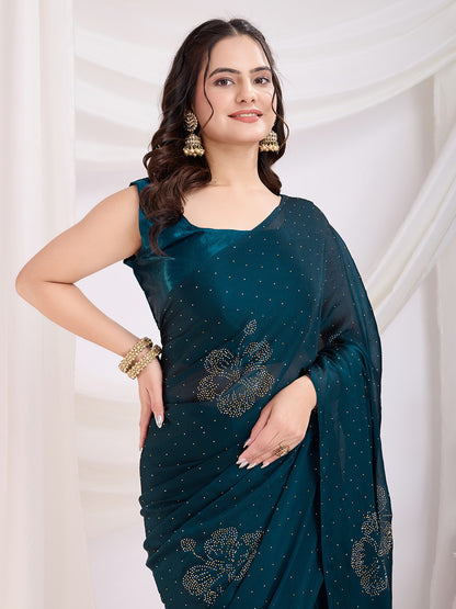 Teal Ready To Wear Rangoli Silk Saree