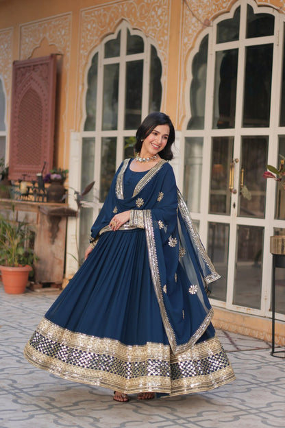 Teal Traditional Indian Gown Dress With Dupatta