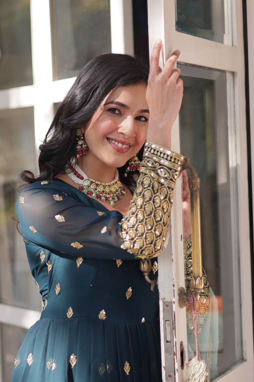 Teal Traditional Indian Gown Dress With Dupatta