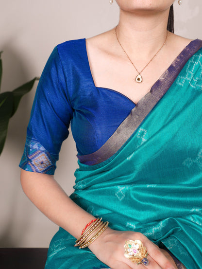 Teal Traditional Jacquard Silk Saree