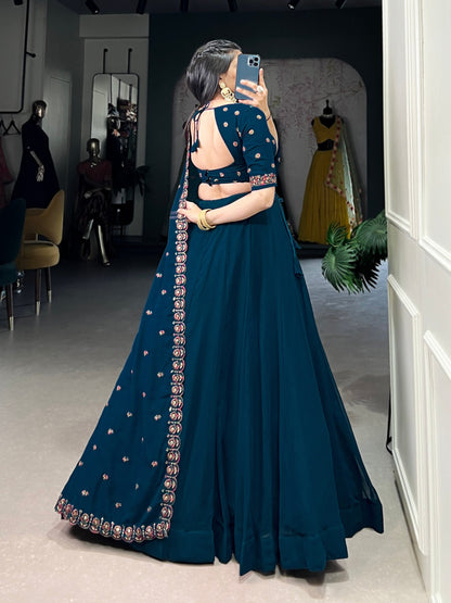 Teal Wedding Wear Georgette Lehenga