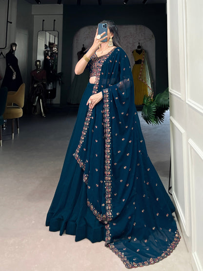 Teal Wedding Wear Georgette Lehenga