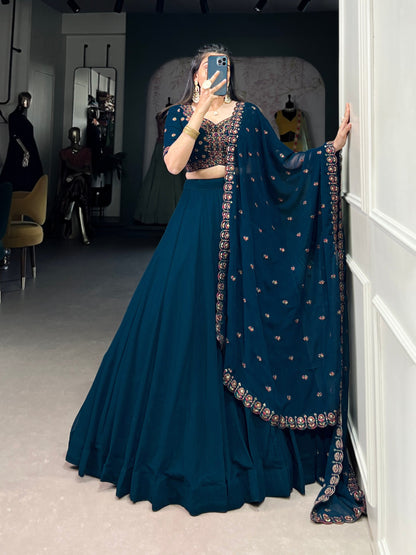 Teal Wedding Wear Georgette Lehenga