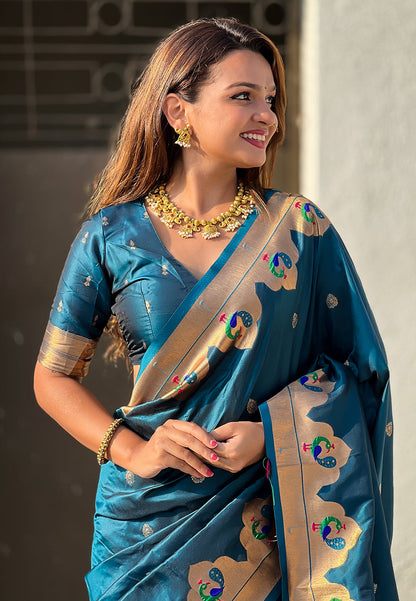 Teal Wedding Wear Paithani Saree