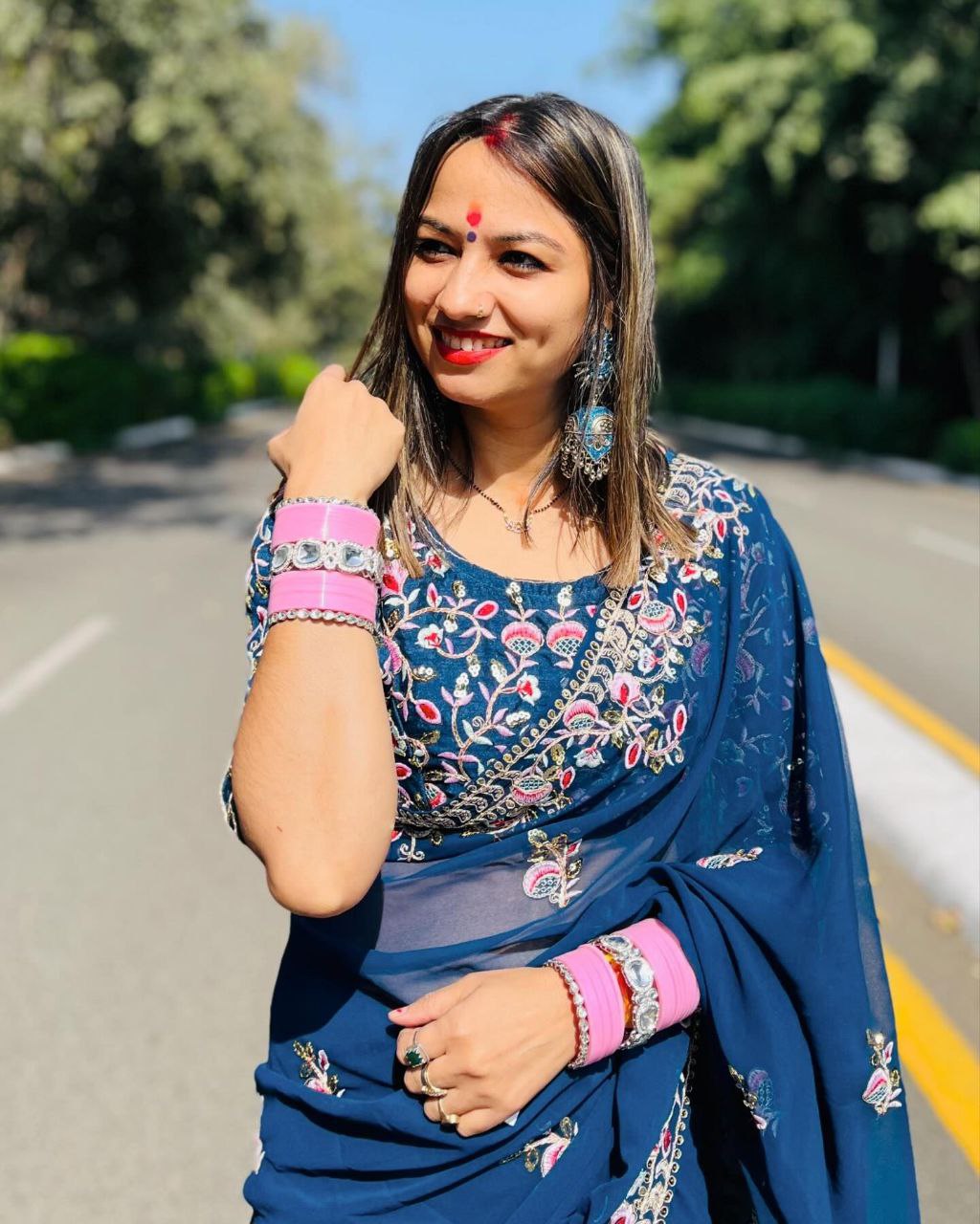 Tealish Blue Designer Rangoli Silk Saree