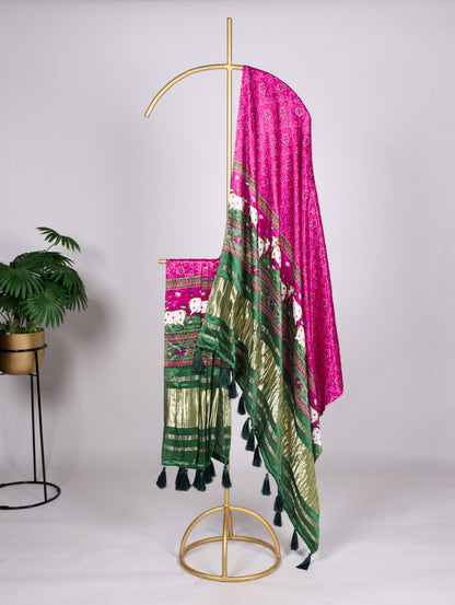 Traditional Gaji Silk Bandhej Silk Dupatta
