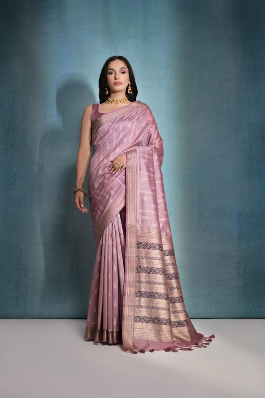 Light Wine Ikkat Weaving Raw Silk Saree
