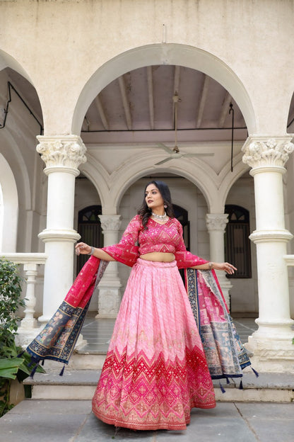Pink Traditional Jacquard Viscose Lehenga