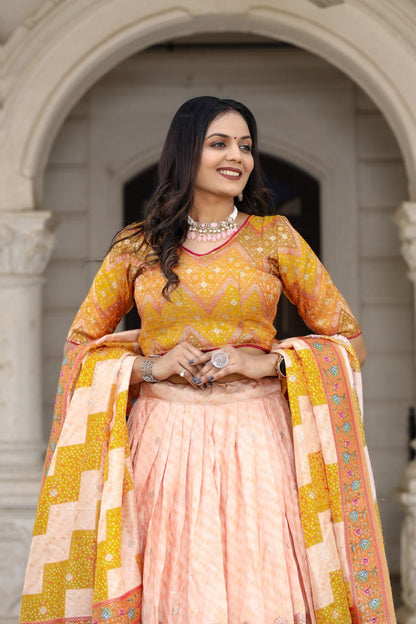 Mustard Traditional Jacquard Viscose Lehenga