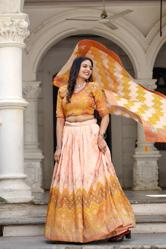 Mustard Traditional Jacquard Viscose Lehenga