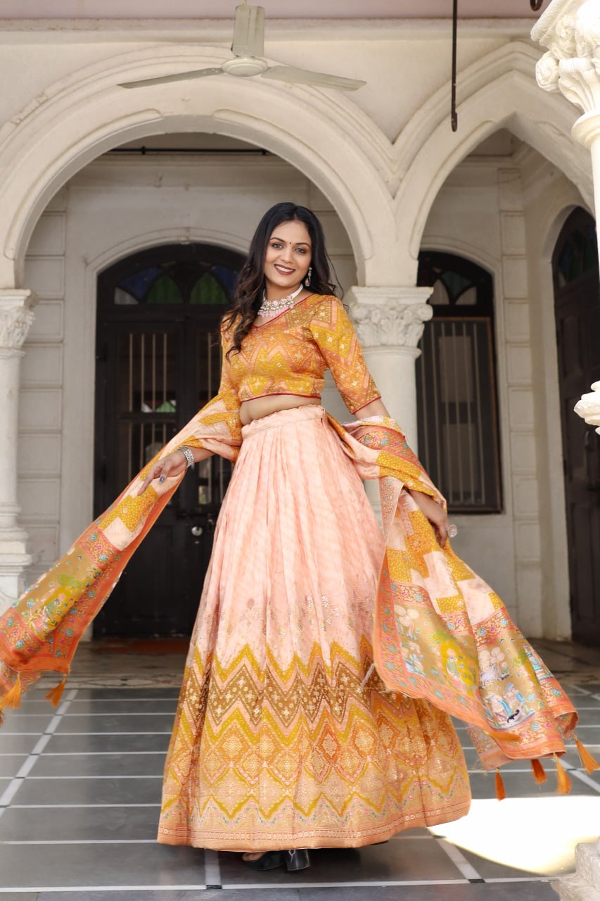 Mustard Traditional Jacquard Viscose Lehenga