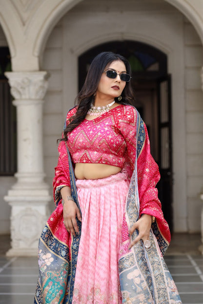 Pink Traditional Jacquard Viscose Lehenga