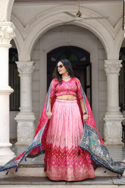 Pink Traditional Jacquard Viscose Lehenga
