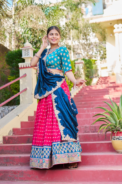 Traditional Jacquard Viscose Wedding Wear Lehenga