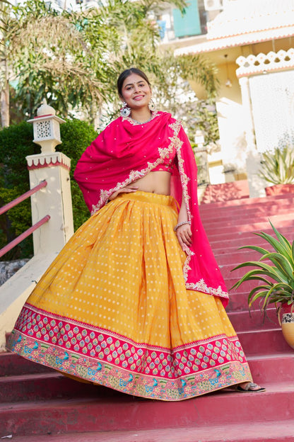 Traditional Jacquard Viscose Wedding Wear Lehenga