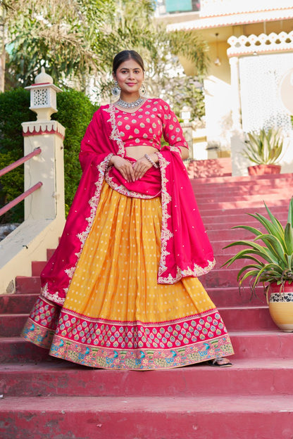 Traditional Jacquard Viscose Wedding Wear Lehenga