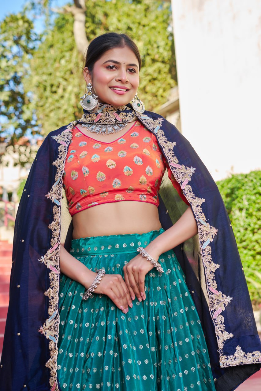 Traditional Jacquard Viscose Wedding Wear Lehenga