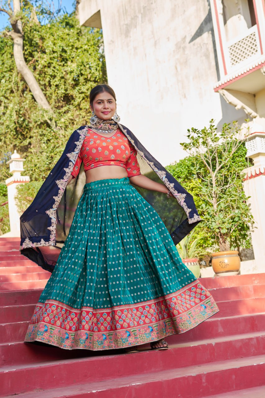 Traditional Jacquard Viscose Wedding Wear Lehenga