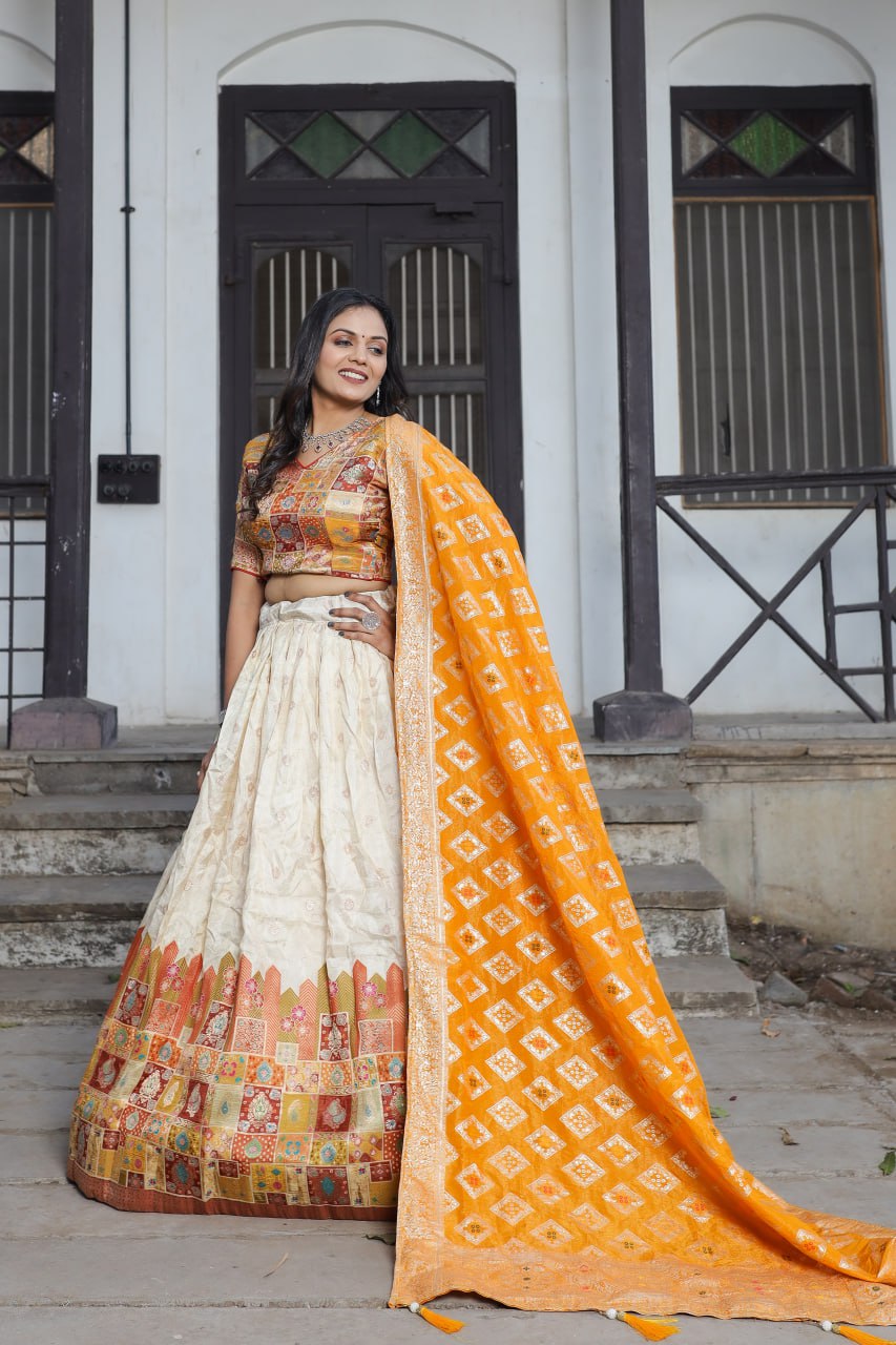 Traditional Jacquard Viscose Wedding Wear Lehenga