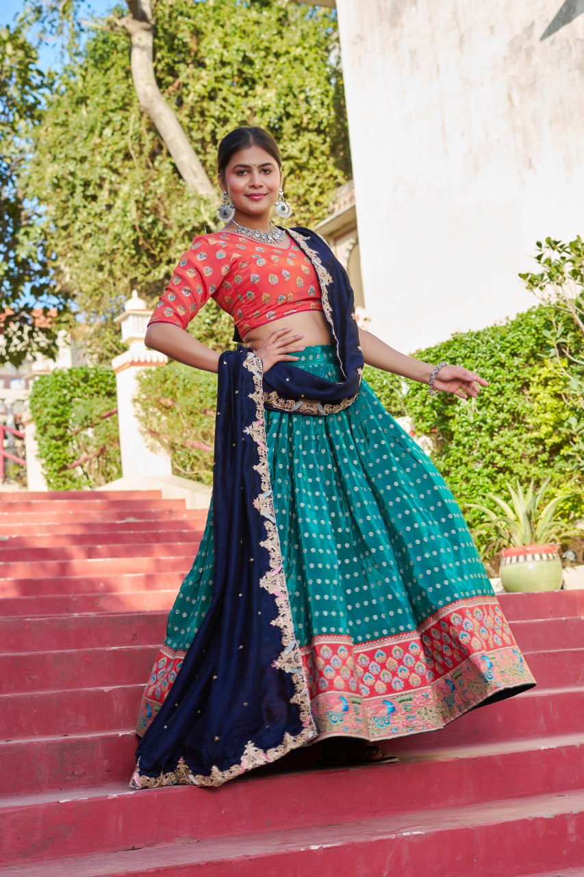 Traditional Jacquard Viscose Wedding Wear Lehenga