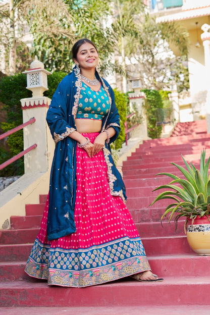 Traditional Jacquard Viscose Wedding Wear Lehenga