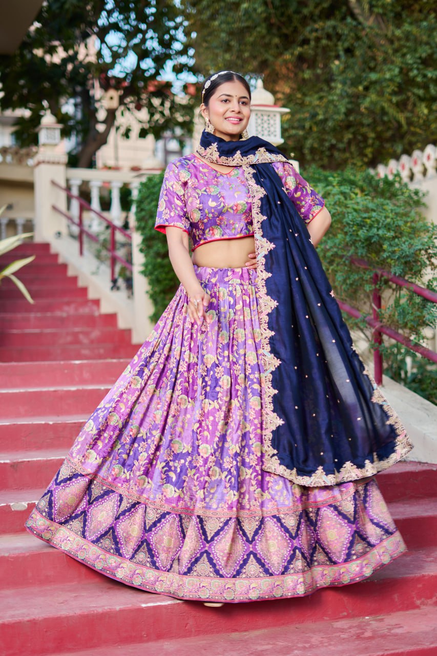Traditional Jacquard Viscose Wedding Wear Lehenga