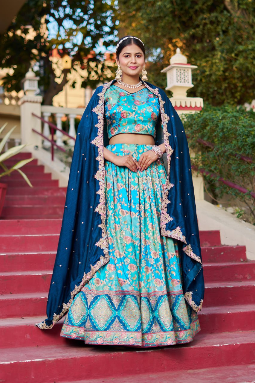 Traditional Jacquard Viscose Wedding Wear Lehenga
