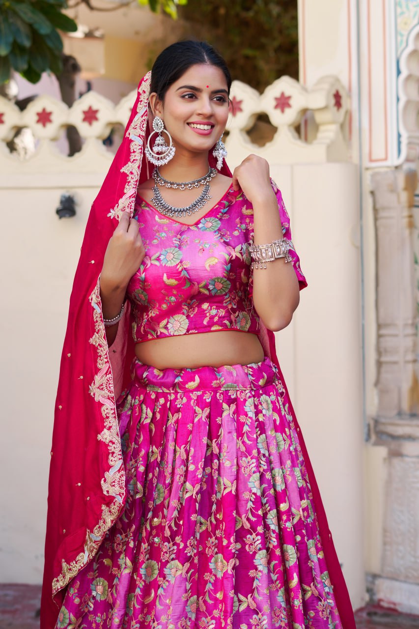 Traditional Jacquard Viscose Wedding Wear Lehenga