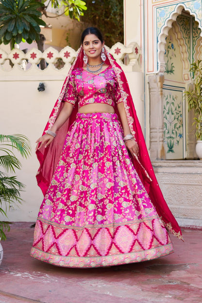 Traditional Jacquard Viscose Wedding Wear Lehenga
