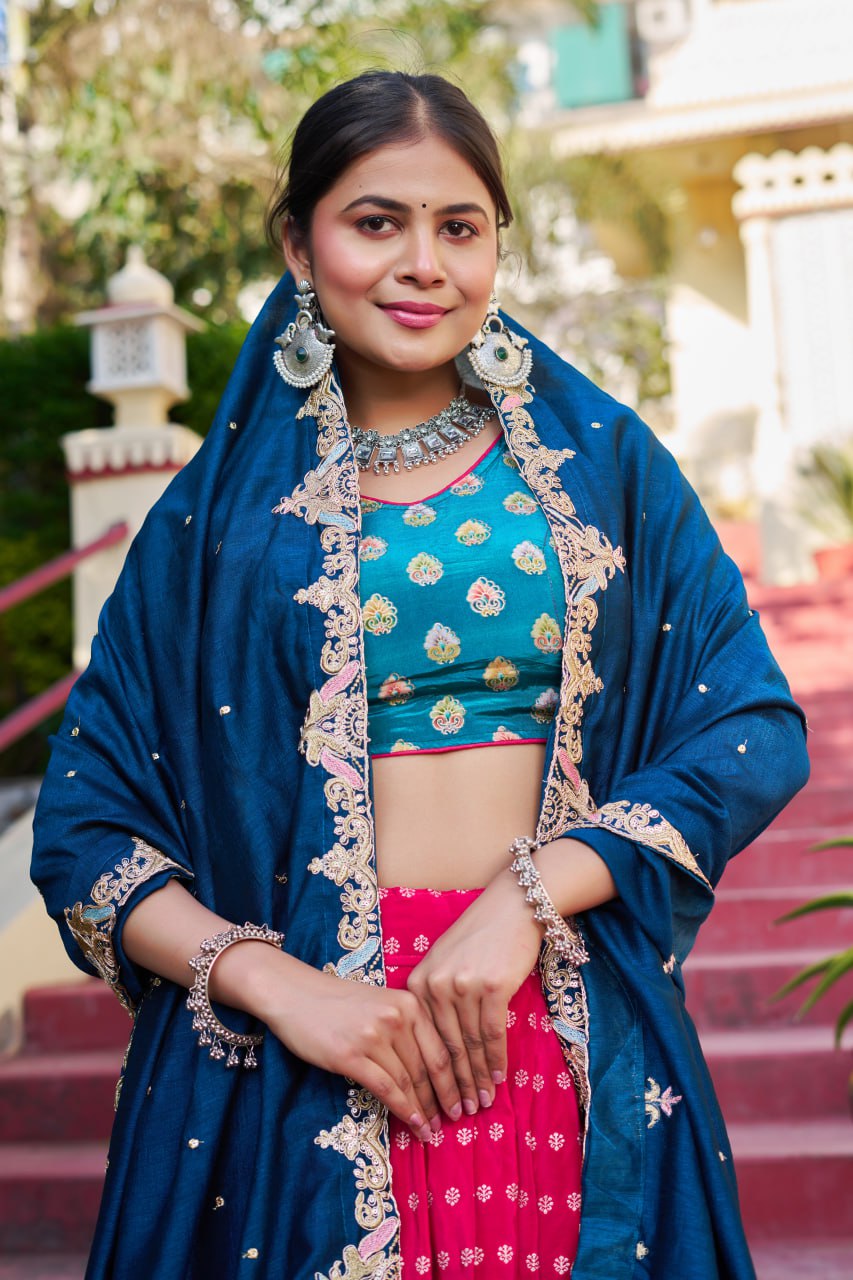 Traditional Jacquard Viscose Wedding Wear Lehenga