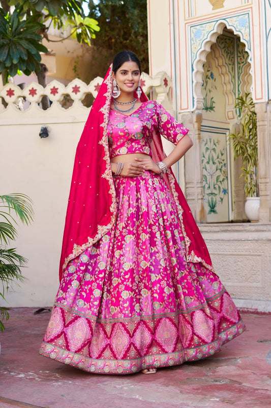 Traditional Jacquard Viscose Wedding Wear Lehenga