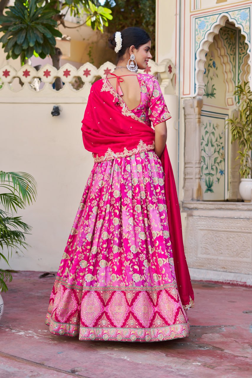 Traditional Jacquard Viscose Wedding Wear Lehenga