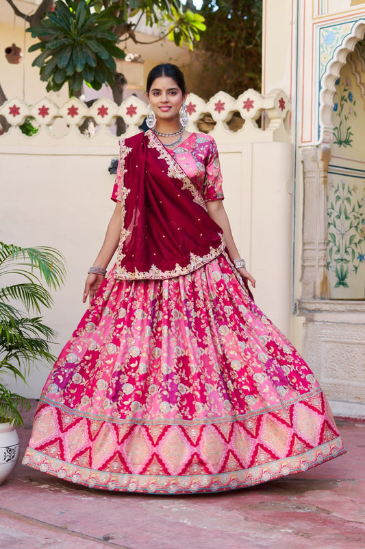 Traditional Jacquard Viscose Wedding Wear Lehenga