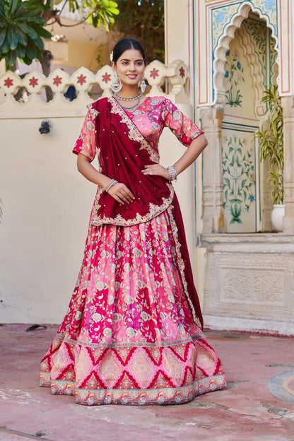 Traditional Jacquard Viscose Wedding Wear Lehenga