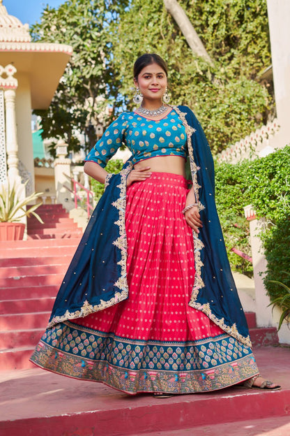 Traditional Jacquard Viscose Wedding Wear Lehenga