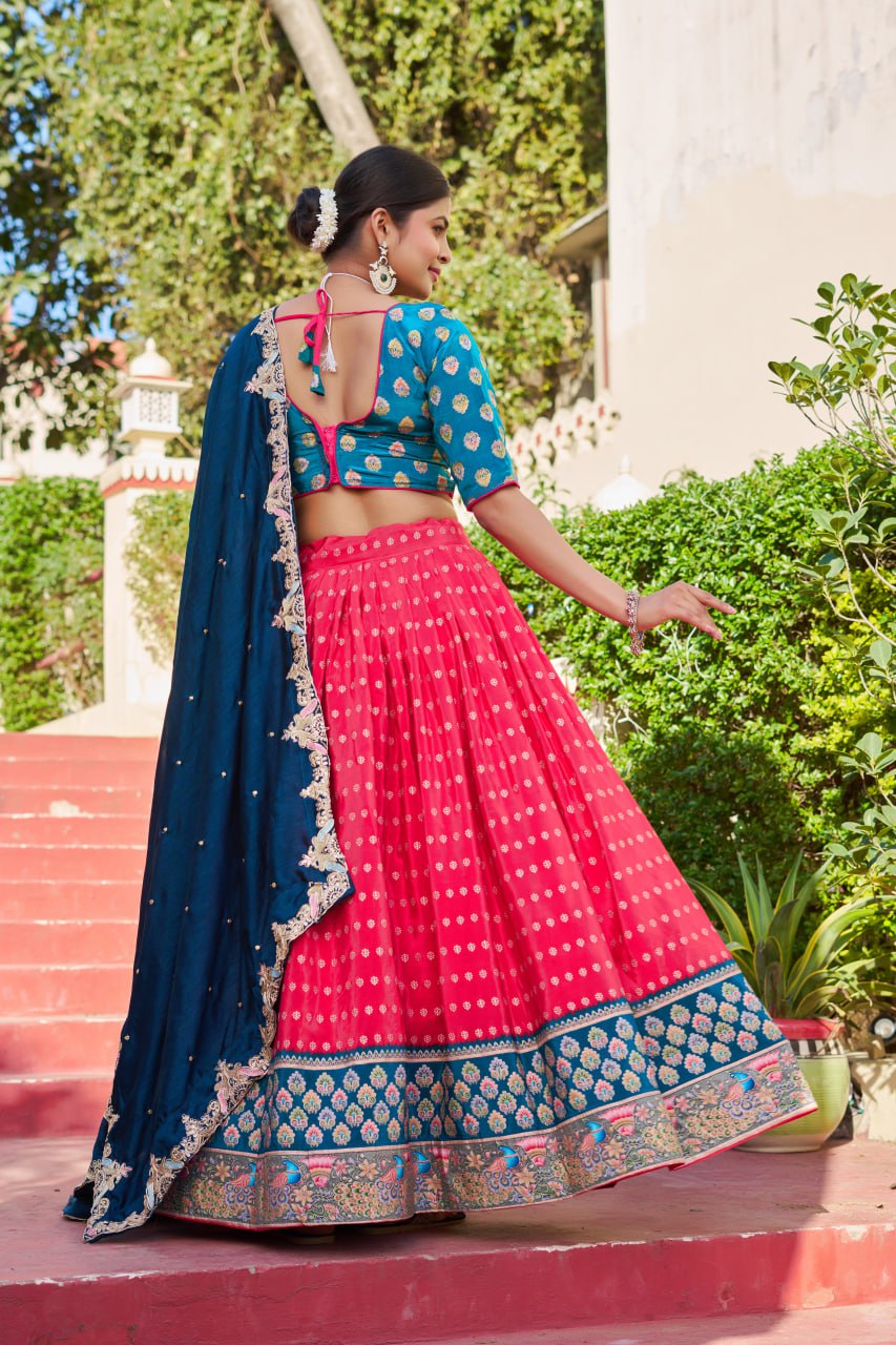 Traditional Jacquard Viscose Wedding Wear Lehenga