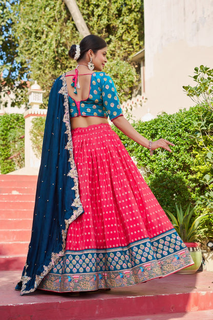 Traditional Jacquard Viscose Wedding Wear Lehenga