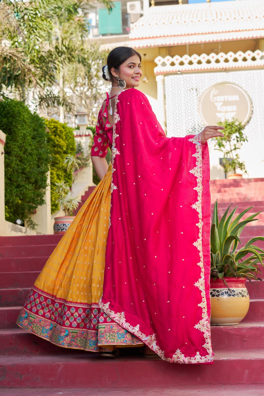 Traditional Jacquard Viscose Wedding Wear Lehenga