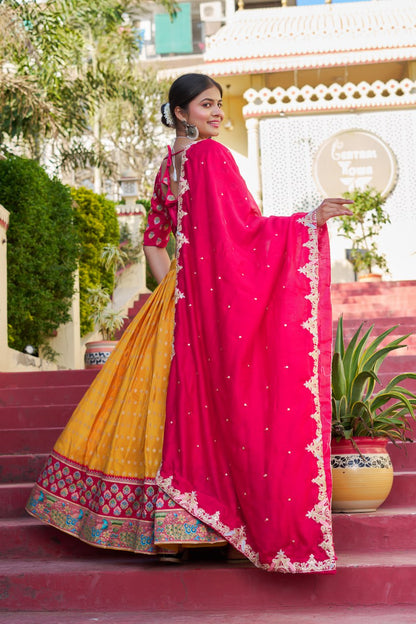Traditional Jacquard Viscose Wedding Wear Lehenga