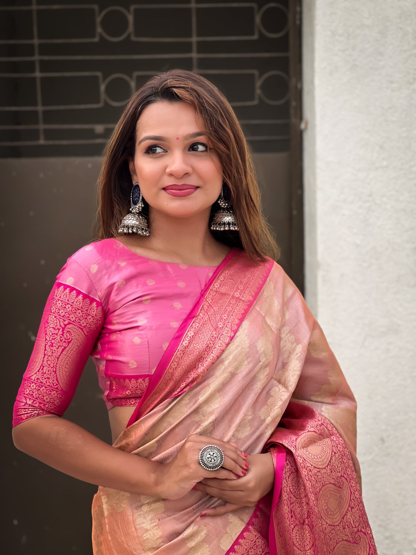 Peach Traditional Kanjivaram Tissue Pattu Saree