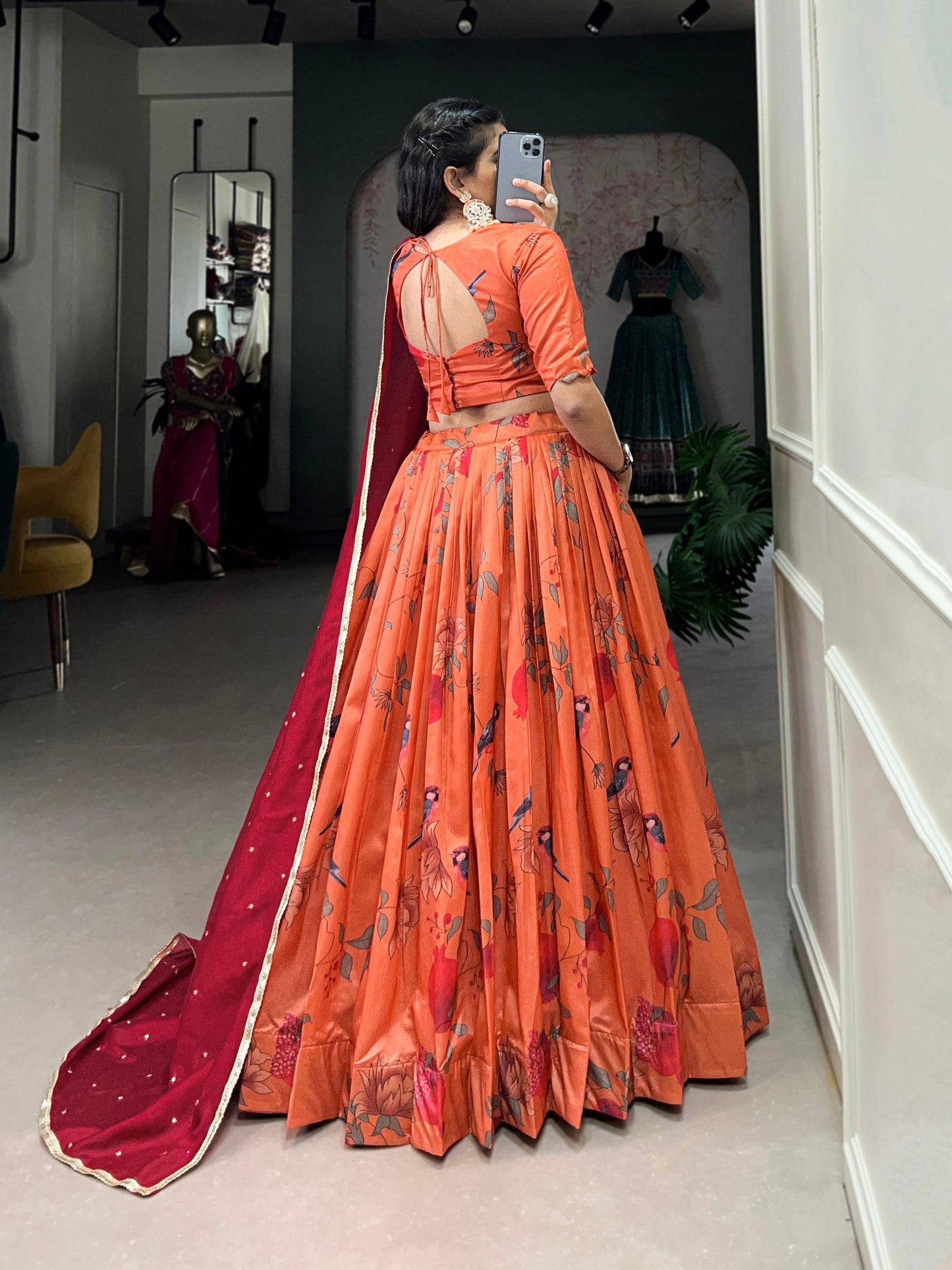 Traditional Printed Tussar Silk Lehenga Choli