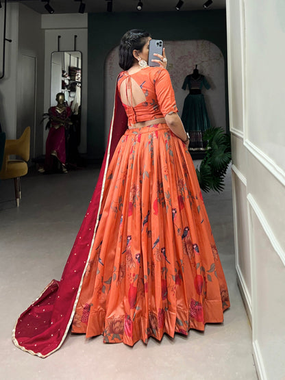 Traditional Printed Tussar Silk Lehenga Choli