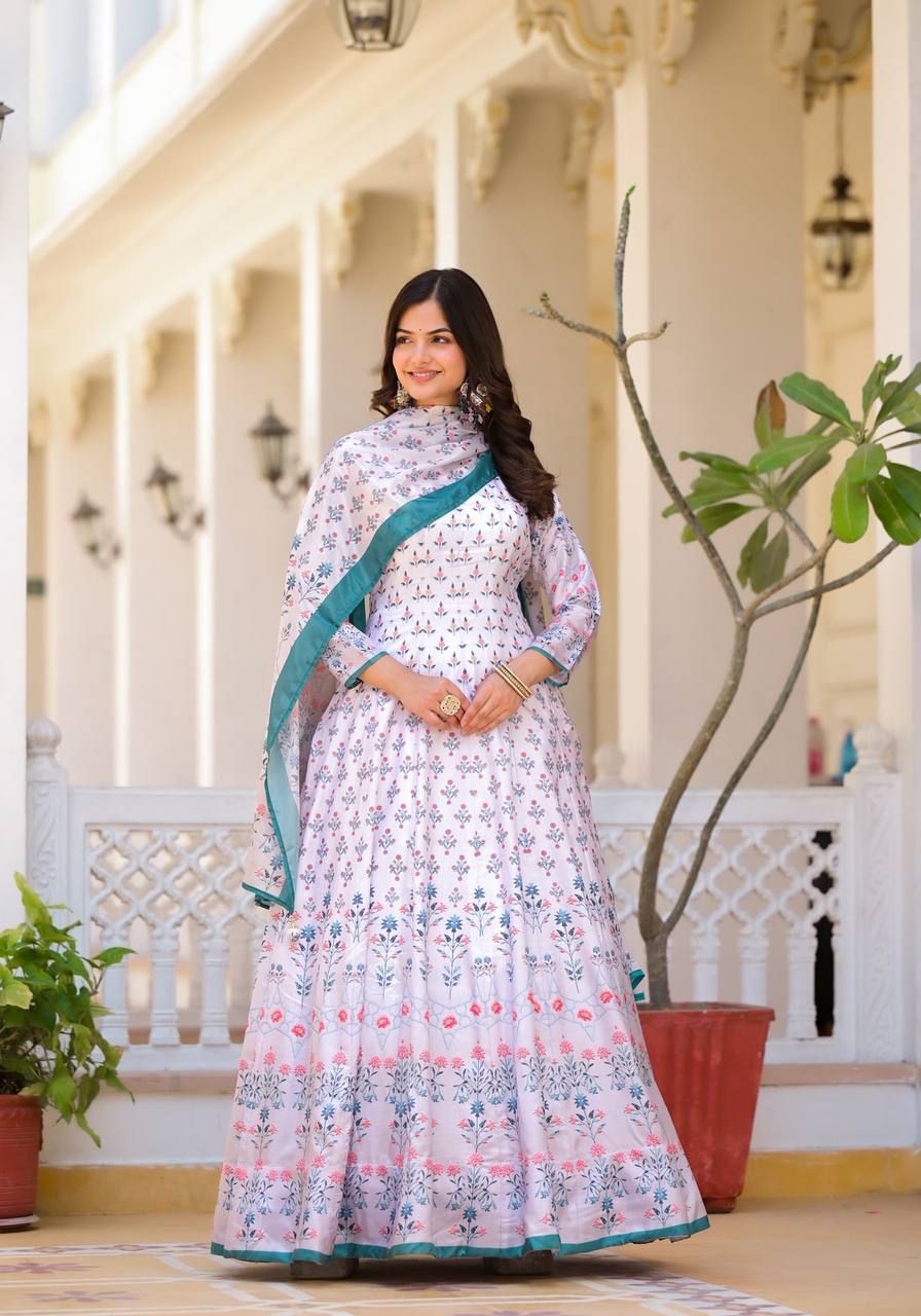 Traditional Wedding Wear Dola Silk Gown