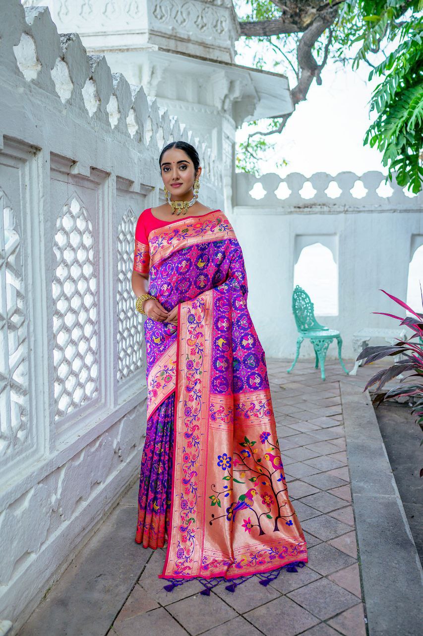 Purple& Pink Traditional Paithani Silk Saree