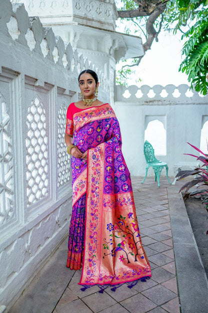 Purple& Pink Traditional Paithani Silk Saree